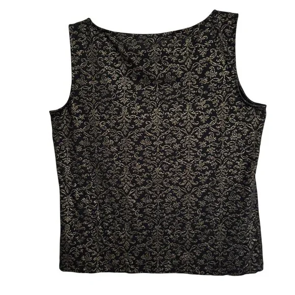 Apostrophe Stretch Tank Top XL Black & Gold Floral Pattern Classic Goth Career - Picture 2 of 8
